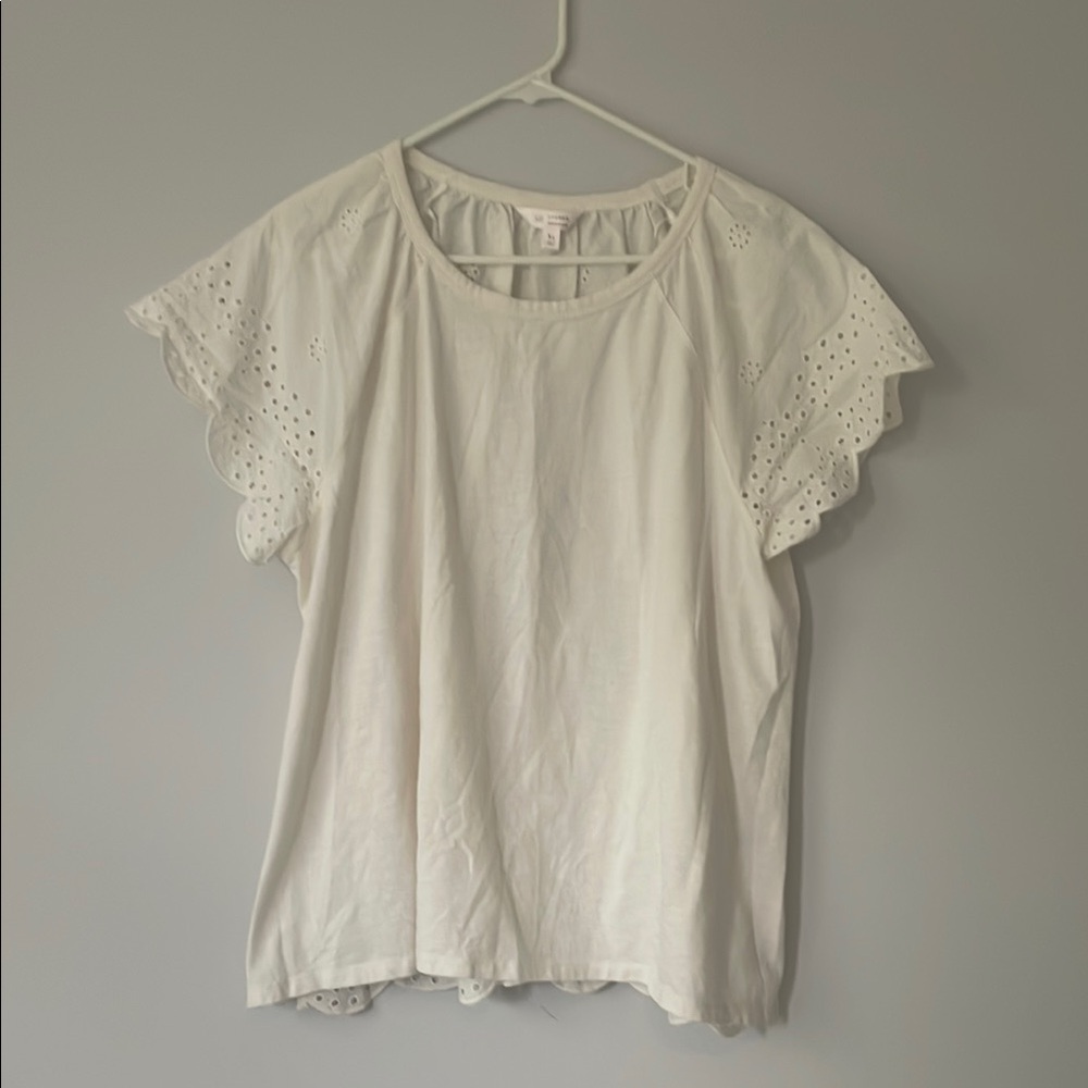 LC Lauren Conrad White Eyelet Sleeve Blouse